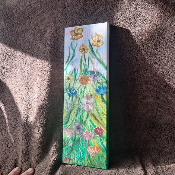 Hand Painted Canvas Oil Paint Flowers Meadow Grassy Small Canvas - Picture 5 of 6